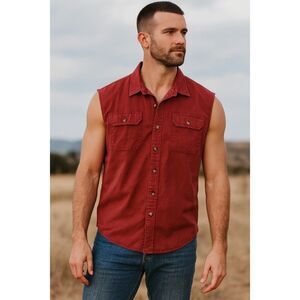 Wrangler Sleeveless Button Down Shirt Red Men’s L Vintage Western Vest Retro